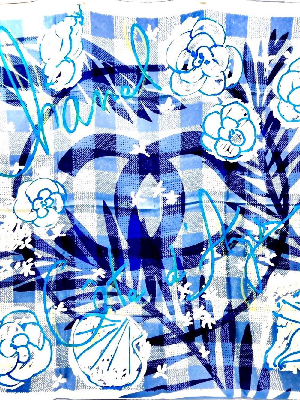 CHANEL—Blue & White Cote d’Azure Silk Scarf, 90 x 90 cm